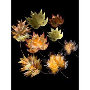 8 Handcrafted Metal Fall Leaf Copper Color Brass MCM Wall Art Ozark Mountain 6"